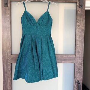 B Darlin Glittering Teal Gown